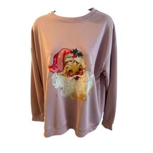 NEW GLAM N GO BOUTIQUE women's vintage santa sweatshirt in pink